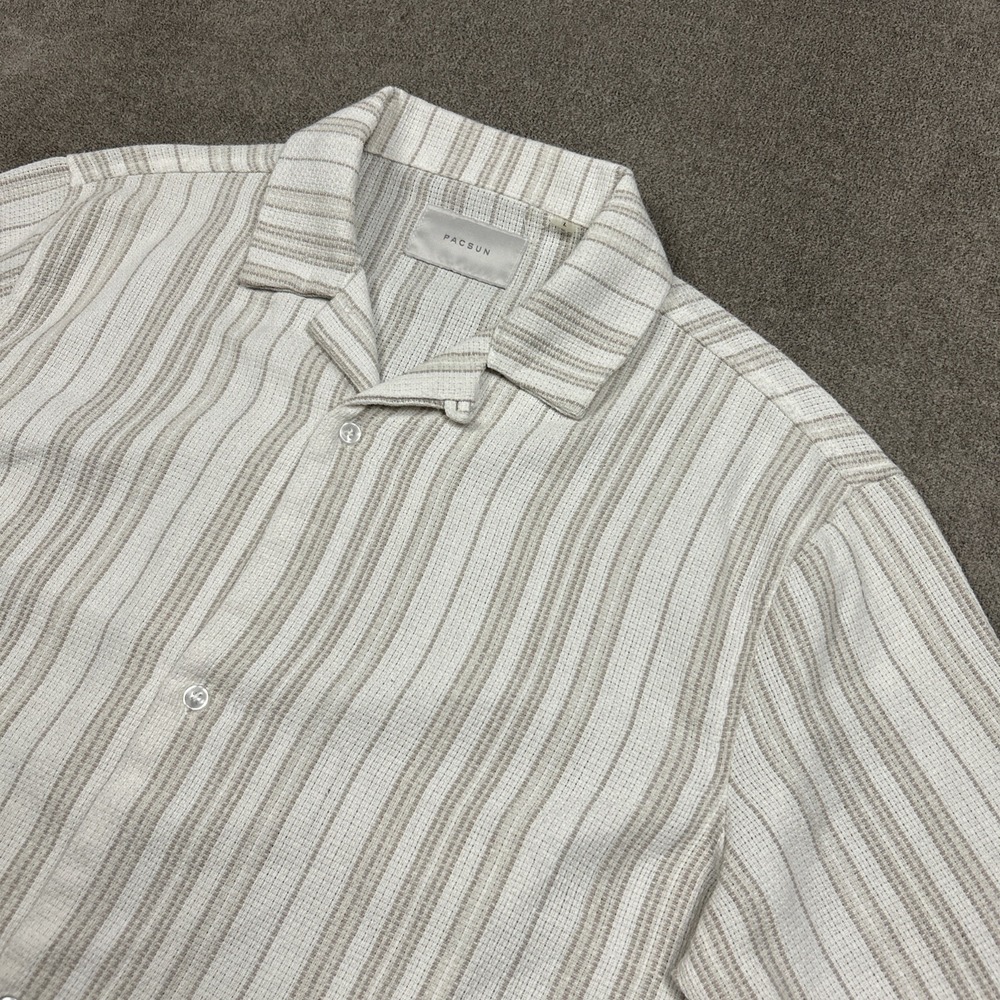 Pacsun Loop Collar Button Up Shirt Mens Large Beige Heavy Knitted Textured Camp